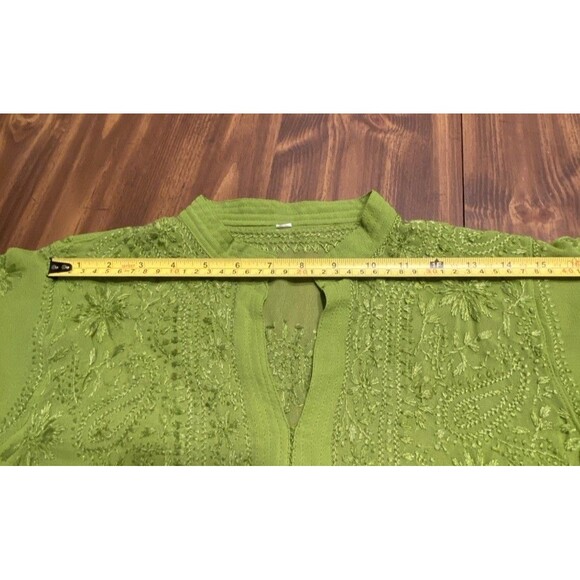 Women’s Medium Kaftan MIDI V Neck Sheer Tunic Top Boho Long Sleeve Dress Beach - Picture 8 of 16